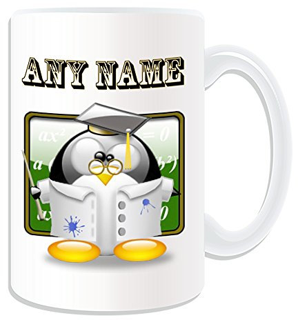 Cadeau personnalisé – Grand mug Professeur Médecin (Pingouin en costume design Thème, blanc) – N'importe Quel Nom/Message sur votre unique – Cours Teacher PHD Dr Prof