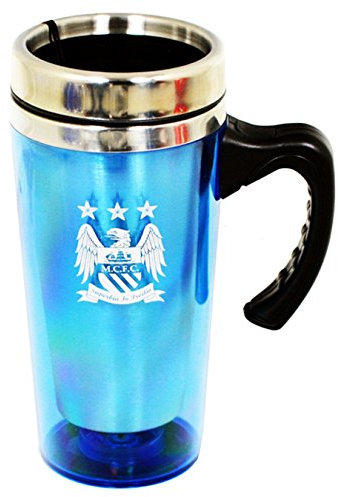 Manchester City FC Official Aluminium Football Crest Travel Mug (One Size) (Sky Blue)