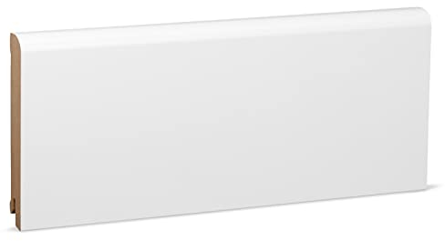 KGM Sockelleiste Oben Rund – Weiß folierte MDF Fußbodenleiste – Maße: 2400 x 18 x 120 mm – 1 Stück