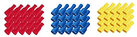 ARLI Flachsteckhülsen vollisoliert 6,3 x 0,8 mm, 300x Flachsteckhülse 100x Rot, Blau, Gelb, Crimpzange Flachstecker Crimp Zange Flach Stecker Kabelschuhe kfz Elektro