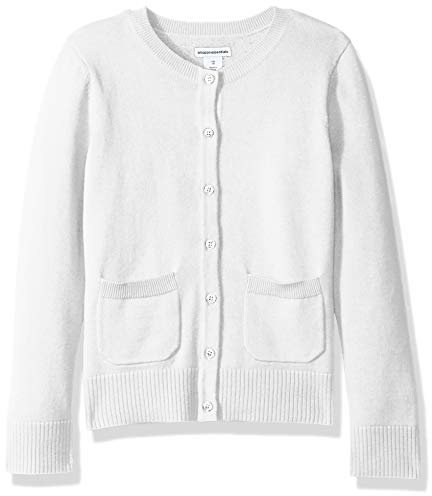 Amazon Essentials Mädchen Schmal Geschnittener Uniform-Cardigan-Pullover Mit Rundhalsausschnitt, Weiß, 9 Jahre