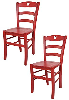 t m c s Tommychairs - 2er Set Stühle Cuore für Küche und Esszimmer, Robuste Struktur aus Buchenholz, in Anilinfarbe Rot lackiert und Sitzfläche aus Holz