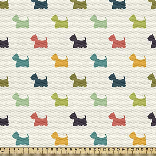 ABAKUHAUS Hundeliebhaber Gewebe als Meterware, Scottish Terrier, Schön Gewebten Stoff für Polster und Wohnaccessoires, 1M (148x100cm), Grün Beige