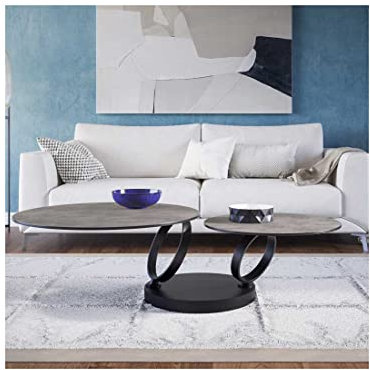 Table Basse articulée Métal/Verre céramique Gris foncé - VERRO - L 75 x l 75 x H 43 cm - Neuf