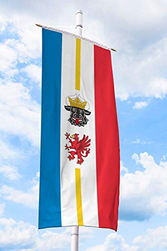 Deitert Bundesland-Flagge Mecklenburg-Vorpommern – 120x300 cm Mecklenburg-Vorpommern-Fahne mit Wappen, Bannerfahne aus reißfestem Polyester