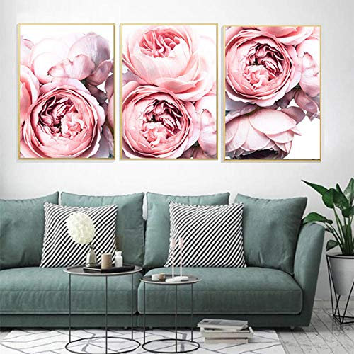WXDQ Quadro su Tela con Stampa Floreale Rosa Quadro Dipinto su Tela peonia per Soggiorno Decor-50x70cmx3 Pezzi Senza Cornice