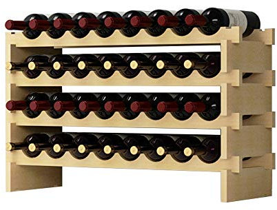 SDHYL Botellero apilable independiente, soporte para vino de madera natural sólido, estantes de exhibición de vino, 4 niveles sosteniendo botellas de 32 (WS4832M)