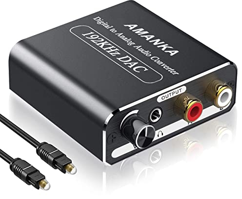 AMANKA 192Khz Convertitore Digitale Analogico Audio,DAC Adattatore Ottico Jack da Ottico a RCA R/L e Jack 3.5mm, Convertitore Ottico RCA compatibile con DVD, PS3/4 con Cavo Optical