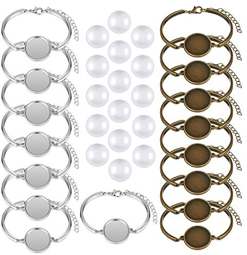 BITEFU 16 Stücke Lünette Armband mit 20mm Cabochon Rohlinge,Cabochon Anhänger Armband Tablet Lünette Armreifen Bracelet Verstellbares Armband für DIY Armband Geschenk Schmuckherstellung