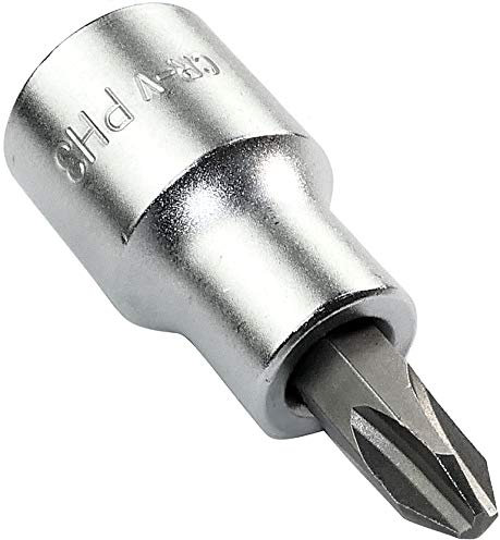 Aerzetix - C45960 - Douille Tournevis 1/2 pour vis Cruciforme Phillips - Monobloc PH3x55mm - Embout pour Clé/Cliquet Manuelle/Pneumatique - en Acier CR-V - Couleur Argent