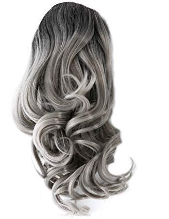 WIG ME UP - JL-3023-171/454 Haarteil Zopf gewellt halblang (35 cm) 1 Steckkamm + Gummizug Grau Mix