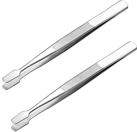 FOMIYES - Pinzette per francobolli con estremità piatta in acciaio inox, curve, filatelia, strumenti da collezione (argento)