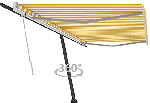 vidaXL Standmarkise Einziehbar Handbetrieben Markise Sonnenmarkise Balkonmarkise Sonnenschutz Gelenkarmmarkise Terrasse Garten 500x300cm Gelb Weiß