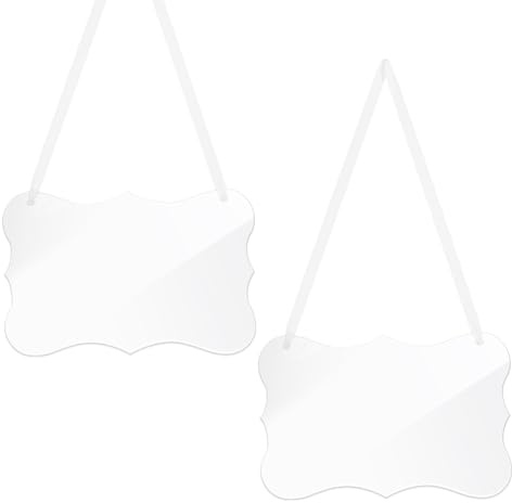 AHANDMAKER Lot de 2 panneaux à suspendre en acrylique transparent, 22 x 15 cm, étiquettes vierges personnalisées pour chaises de mariage élégantes avec ruban satiné blanc pour dîners de mariage