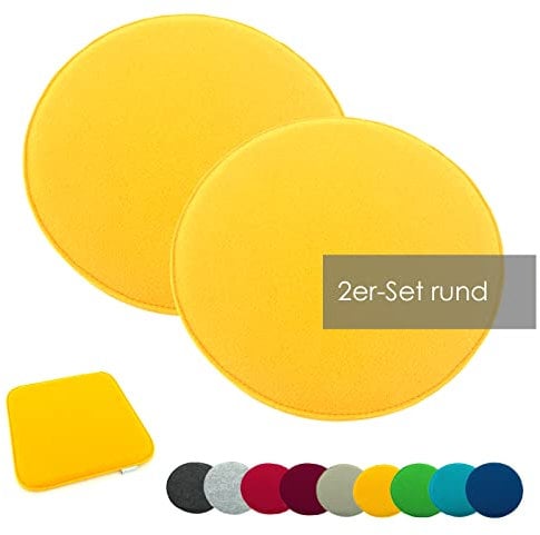 heimtexland ® 2er Pack Sitzkissen Filz Stuhlkissen Bodenkissen Polster Stuhlauflage Indoor Outdoor Kissen rund Typ631 Filzkissen senfgelb 35x35 cm 2 Stück