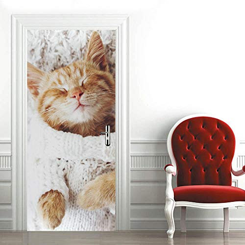 LuSeven stickers paroi de douche Chat mignon d'art 40x120cm(15.74 inches * 47.24 inches) Sticker De Porte Trompe l'oeil 3D PVC Imperméable Muraux Wall Sticker Autocollant Art Decor Vinyle Mural Salle