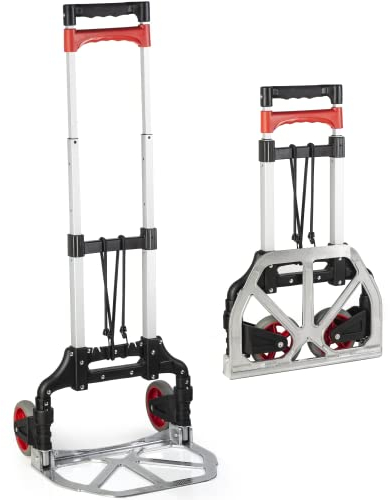 Wfix Caddy M - Alu Sackkarre klappbar klein & leicht mit Vollgummireifen | faltbar Transport-Wagen mit Tragfähigkeit bis 68 kg | supereinfache Einhand-Bedienung | leise und leichtlaufende Rollen