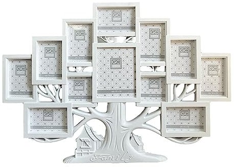 GICOS SRL Porta foto portafoto in plastica cornice multiplo 12 posti decoro albero della vita colore bianco 82 x 59 x 2 cm foto 9 posti 10 x 15 cm 2 posti 10 x 10 cm 1 posto 10 x 15 cm MOG-837043