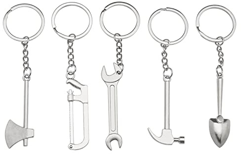 ECSiNG 5Pcs Simulation Tool Keychain Simulation Wrench Key Rings Metal Shovel Keyrings Alloy Decorative Keychains for Women Men Silver