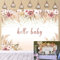 Toile de fond Hello Baby pour fille, fête prénatale, fleurs roses bohèmes, arrière-plan pour photographie, décoration de gâteau, décoration de table (2,1 x 1,5 m)