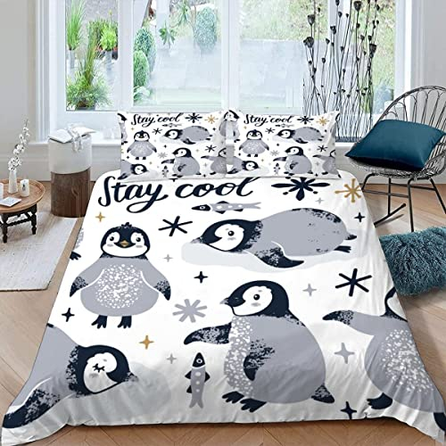 ROMIGO Bettwäsche 135x200 Mädchen Jungen Süßer Pinguin 3D Druck Sommer Leicht Mikrofaser Bettbezug Cartoon-Tiere Zimmer Dekor Bettwäsche-Sets 3Teilig mit Reißverschluss und 2 Kissenbezüge 80x80