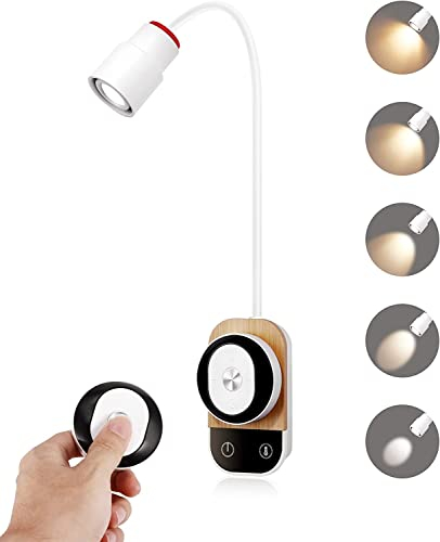 Akku Wandlampe LED, Leselampe Schwanenhals Lampe 5 Stufen Dimmbar Wandleuchte USB Aufladbar mit Magnet Fernbedienung und Touch Schalter, Kabellos wandleuchten Drehbar Innen Flexibler Nachttischlampe