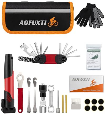 AOFUXTI 14-Piece Bike Repair Kit with Tire Pump, Portable and Durable