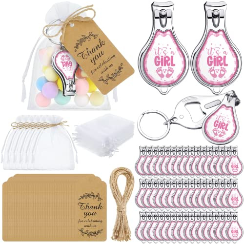 Minatee 50 Set Baby Shower Bottle Opener Favors Nail Clipper Bottle Opener Keychain Baby Shower Thank You Gifts for Guest Gender Reveal Favors(Girl Foot)