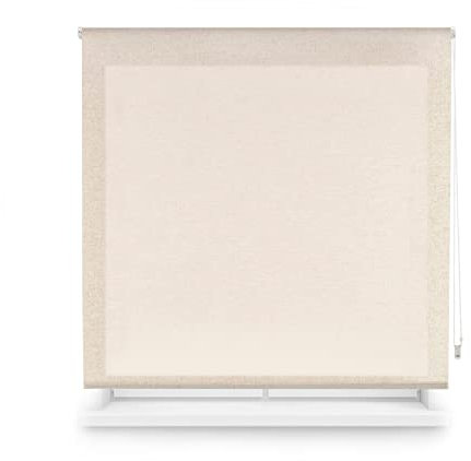 DECORBLIND | Estor Enrollable translucido Textura Lino, Medida Estor: 180x200 Ancho x Largo/Medida Tela Textura Lino: 177x195 – Estor translucido Color Beige fácil instalación a Pared o Techo