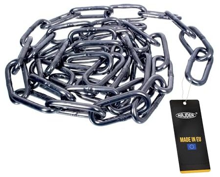 NAJDER Edelstahlkette 5m, Edelstahl Ketten, Sicherungskette, Kette Hängesessel, Absperrketten, Max 120kg, Langglied 2mm x 5m, DIN 763, Dicke 2mm, Edelstahl A4, Inox, AISI 316, Premium Qualität