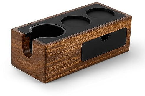 MHW-3BOMBER Espresso Tamping Station with Magnetic Drawer, 4 in 1 Walnut Espresso Organizer Box,51/54/58mm Portafilter Holder, Detachable Coffee Tamper Organizer, Anti-Slip Base,CH5529-OS