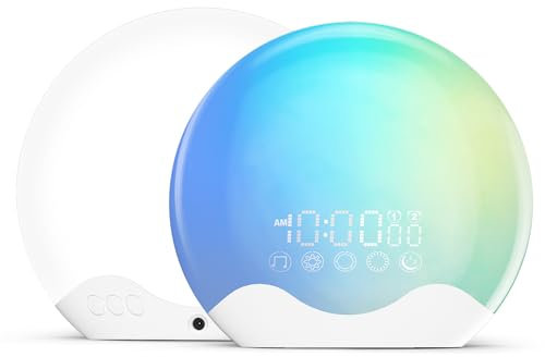 light Therapy Lamp and Sunlight Alarm Clock with 10,000 Lux, 20 Brightness & 4 Color Temperature, Dual Alarms & Snooze, 11 Atmosphere Lights and Sleep Aid