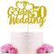 Gidobo 50th Wedding Anniversary Cake Toppers with Heart Cupcake Toppers, Glittery Golden Weddding Anniversary Heart Cake Decoration for Celebration Party Supplies