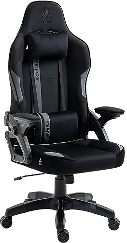 KRAKEN CHAIRS Gaming Stuhl Stoff - Schwarz-Grau - Bürostuhl - Ergonomisch Computer Stuhl Gamer - 130 kg Belastbarkeit - Gamerstuhl - Gamingsessel - Gaming Chair Ergonomic - Gamingstuhl - PC-Stuhl