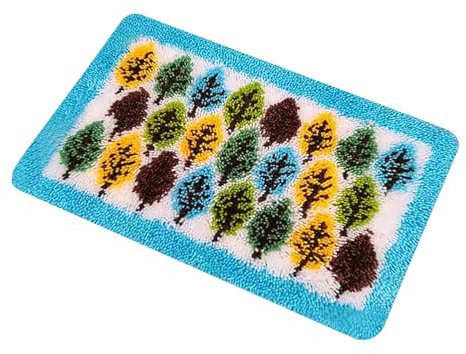 kingsea DIY Knüpfsets Kreuzstich Teppich Set, 60x40cm Teppich Selber Machen Set, Farbmusterdruck Gitter Knüpfteppich Zum Selber Knüpfen Latch Hook Rug Kit für Anfänger Geeignet