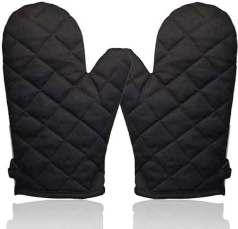 INGJIA Hitzebeständig Ofenhandschuhe,Verdickte Anti-Rutsch Küche Topfhandschuhe, Flexible Küchenhandschuhe für Kochen, Backen, Barbecue(1 Paar, schwarz)