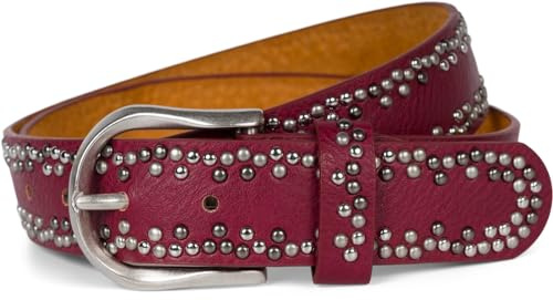 styleBREAKER Nietengürtel Unisex bunte Nieten Leder, 105cm,Bordeaux-Rot