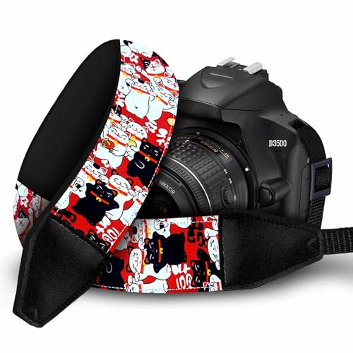 Woven Camera Straps for Parents, A red cat print, Adjustable