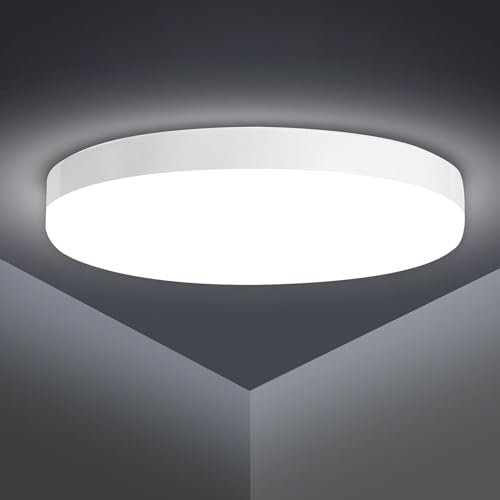 Greenclick 15W Deckenleuchte Flach Rund, Superhell 1500LM 5000K Deckenlampe Klein LED Küchenlampe, IP44 Badlampe Modern Badezimmer Lampe Decke für Schlafzimmer, Flur, Küche, Balkon, Keller, Ø23cm