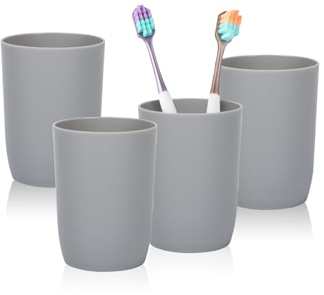 Nuscen Zahnputzbecher Kunststoff 4 Stück hochwertige Zahnputzbecher,Kinder entworfene Zahnputzbecher,280 ml,langlebige Trinkbecher aus hochwertigem Kunststoff,Erwachsene,Jugendliche Kinder (Grau)