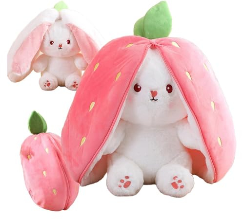 Simllyda Osterhase Plüschtier, Hasenpuppe, Hasenplüsch, Weiches Plüsch-Kaninchen-Spielzeug, Karotte-Kaninchen-Plüschtier und Erdbeer-Kaninchen-Plüschtier, Osterhase Plüsch Kuscheltie (Erdbeere)