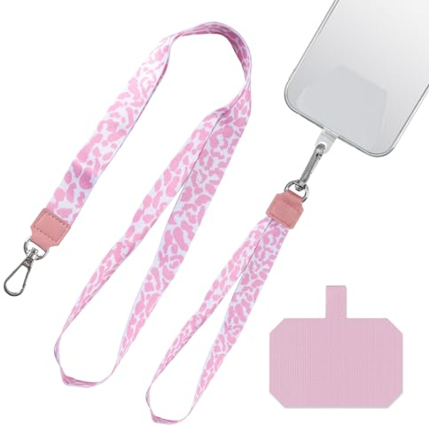 Foonary Handykette Universal 2 Packs für alle Smartphones, Leopard Handyband Kordel zum Umhängen Lanyard Einstellbar und Abnehmbar Schnur Necklace Kompatibel mit iPhone/Samsung/Xiaomi/Huawei, Rosa