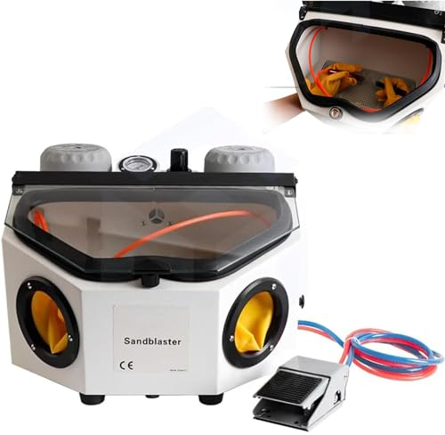 Bench Top Sandblasting Cabinet, Sandblasting Machine, Dental Lab Dust Box with Foot Switch & LED Lamp, for Cleaning Of Workpiece Surface Gold and Silver Jewelry Sandblasting