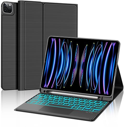 WINCHKING Clavier pour iPad Air 5 ème - Coque Clavier pour iPad Air 10,9 Pouces (5ème / 4ème), Trackpad Multi-Touch,Rétroéclairage 7 Couleurs, AZERTY