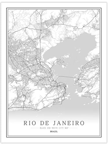 CUNNVN RIO DE JANEIRO 3d Drucken Weiß Stadtplan-Leinwandgemälde 40x50 cm Nordic Wohnzimmer Dekoration Leinwand Poster moderne Heimdekoration Kunstdruck geeignet für Schlafzimmer Wanddekoration
