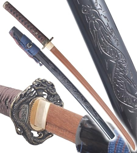 Danzan Katana Dragon en Bois Sabre Epee Japonais Entrainement Décoration - Presentoir Inclus