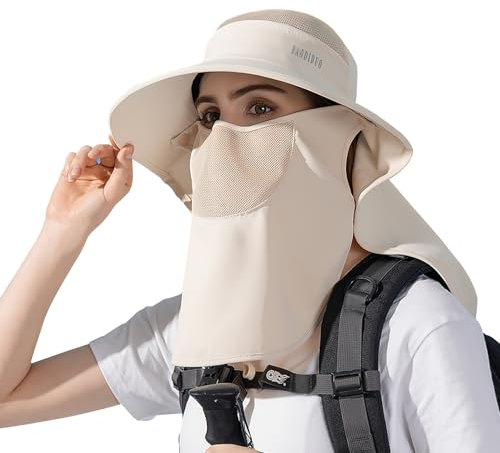 TAGVO Damen Sonnenhut UPF50+ Schutz mit Abnehmbarer Halsklappe Outdoor Fischerhut Wasserdicht Faltbar Mesh Breite Krempe Campinghut Gartenhut Wanderhut Buschhut mit Verstellbare Kinnband Kopfumfang