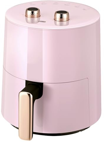 3.7L Air Fryer Oil-Free Single Drawer Bake Baking Air Frying Non-stick Dishwasher Safe Basket Green Pink Knob Operation 360° Circulation Heating.(Pink)