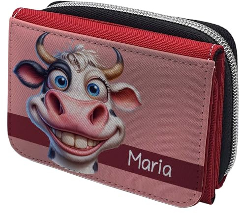 Geschenke364 Geldbeutel mit Name im Design (rot, witzige Kuh)