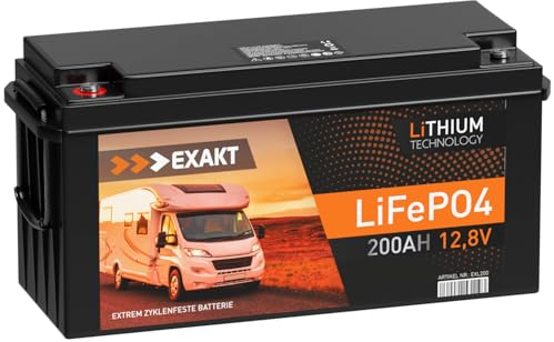 EXAKT LiFePO4 200Ah 12V inkl. BMS Lithium Batterie Solarbatterie Akku Wohnmobil Solar Bootsbatterie USV